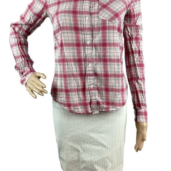 PAIGE Top Size XS Pink Plaid Long Sleeve Button Front - Picture 3 of 7